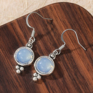 Geometric Retro Round Faux Moonstone Earrings - Silver Copper