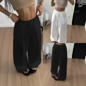 Drawstring Wide-Leg Pants for Women, Lace-Up Detail