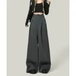 Statement Black Lace Stitch Wide-Leg Casual Pants for Women