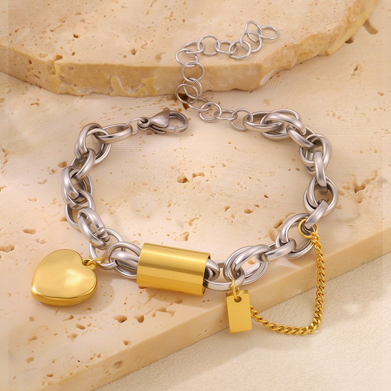 Heart Pendant Titanium Bracelet for Women, Stainless Steel