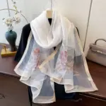 Embroidered Mulberry Silk Jacquard Long Wrap Scarf