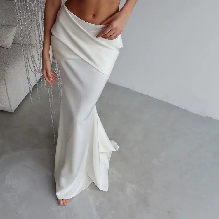 Satin Cross-Design Bodycon Skirt for Women - White
