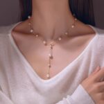 Starry Sky Freshwater Pearl Tassel Necklace for Women - Geometric Pendant