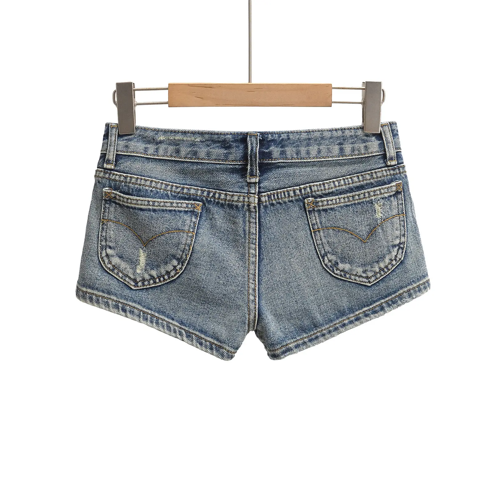 Figure-Hugging Washed Denim Hot Pants with Pockets Figure-Hugging Washed Denim Hot Pants with Pockets
