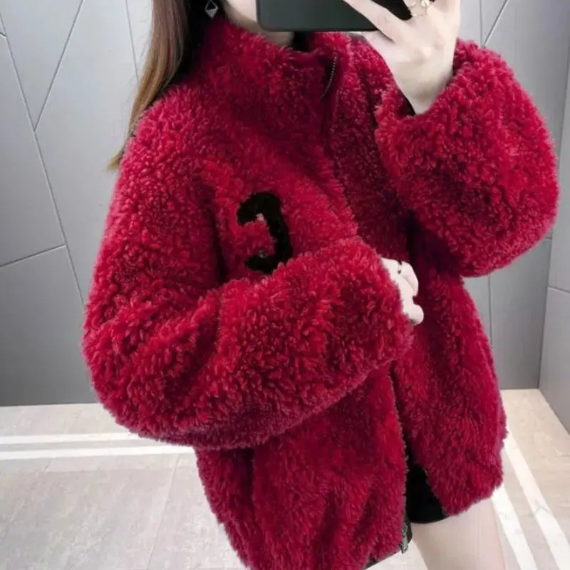 Warmth-Boosting Double-Sided Womens Short Shearling Coat with Zipper