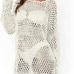 Loose Acrylic Pullover Beach Cover-Up with Bell Sleeves