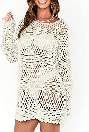 Loose Acrylic Pullover Beach Cover-Up with Bell Sleeves