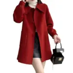 Womens Geometric Wool Coat with Doll Neck Patchwork