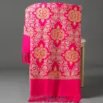 Embroidered Faux Cashmere Shawl Scarf with Tassels