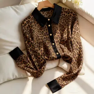 Women's Color-Block Leopard-Print Loose Shirt