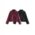 Women's Lapel Long Sleeve Leather Coat