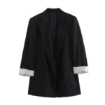 Polished Women’s Lapel Collar Blazer with Cuffed Sleeves