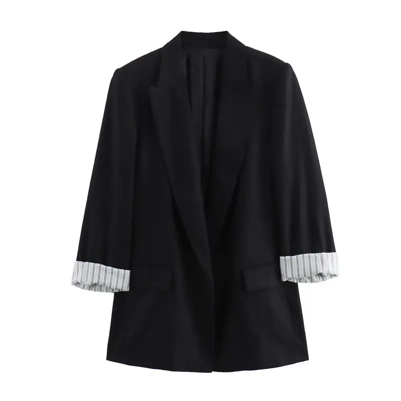 Polished Women’s Lapel Collar Blazer with Cuffed Sleeves