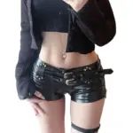 b6a5224c-3ebd-4a90-b83d-c7faacb56bc0.webp Sexy Bootcut Leather-Look Micro Shorts for Women - Black