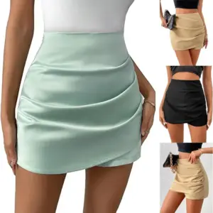 Flattering Pleated Wrap Asymmetrical High-Waist Shorts