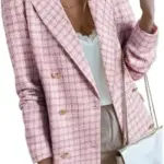 Women's Polyester Tweed Blazer With Fashion Casual Top Pockets