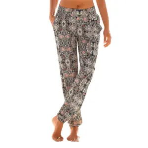 High-Waist Floral Tapered Trousers for Women - Thin Polyester