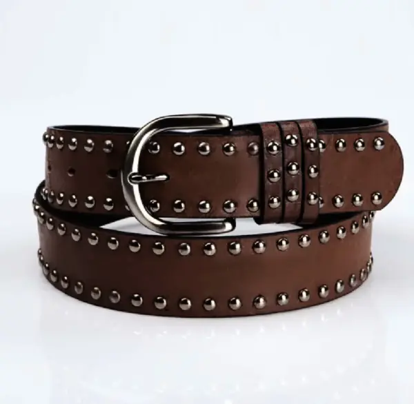 Womens Soft PU Leather Belt with Pin Buckle & Rivets 3.6 cm