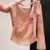 Waist-Cinching Asymmetrical Lace-Up Designer Mesh Long Sleeve Top Waist-Cinching Asymmetrical Lace-Up Designer Mesh Long Sleeve Top