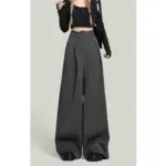 Statement Black Lace Stitch Wide-Leg Casual Pants for Women