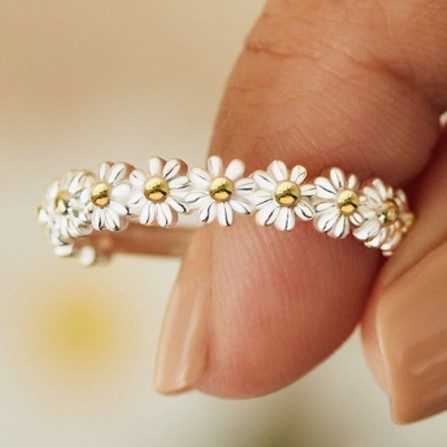 Womens White Flower Epoxy Resin Ring Womens White Flower Epoxy Resin Ring