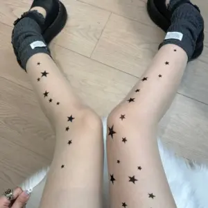 Sheer Star Print Tights, Y2K Tattoo Effect Pantyhose, Gothic Star Pattern Sheer Stockings For Women, Punk Aesthetic Daily & Party Wear