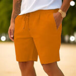 Breathable Cotton-Linen Drawstring Elastic Waist Pocket Shorts