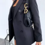 Solid Color Long-Sleeve Double-Breasted Button Blazer