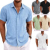 Breathable Men’s Linen-Look T-Shirt with Standing Collar Breathable Men’s Linen-Look T-Shirt with Standing Collar