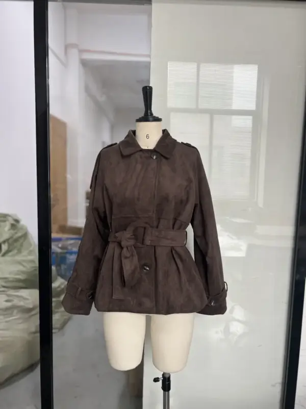 Retro Brown Lace-Up Suede Jacket For Women Retro Brown Lace-Up Suede Jacket For Women