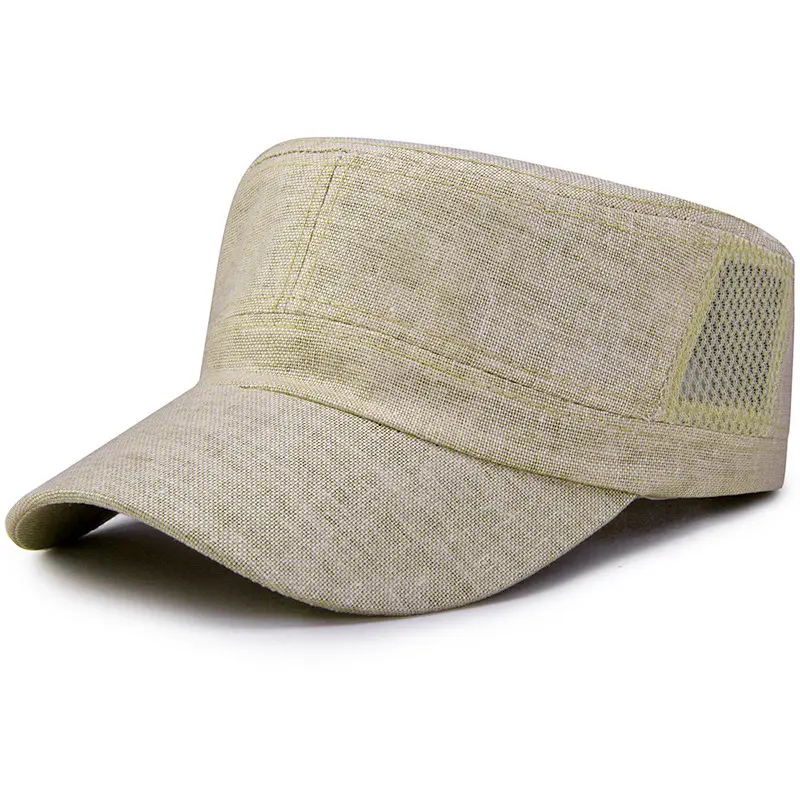 SpringSummer Linen Mesh Breathable Flat-Crown Cap