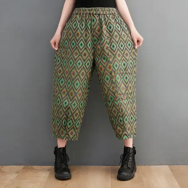 Women's Denim Print Casual Cropped Pants Women's Denim Print Casual Cropped Pants