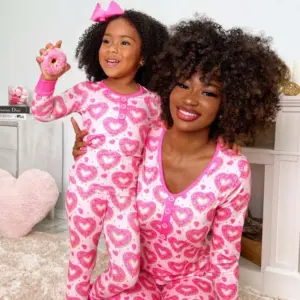 Coordinate Heart Print Parent-Child Pajama Set for Valentine’s