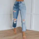 Gradient-Dye Straight Leg Women’s Ripped Jeans, Mid-Rise