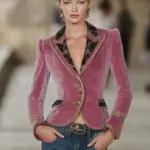 Velvet Collar Lace And Gold Ribbon Blazer
