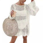 Loose Acrylic Pullover Beach Cover-Up with Bell Sleeves