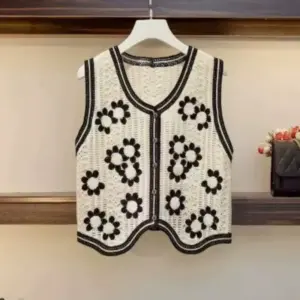 Women's Knitted Embroidered Sleeveless Hollow-Out Top Vest