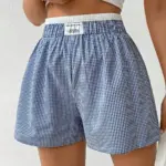 High-Waist Elastic Blue Buttoned Loose Shorts for Women