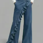Vintage High-Waist A-Line Denim Trousers with Buttons
