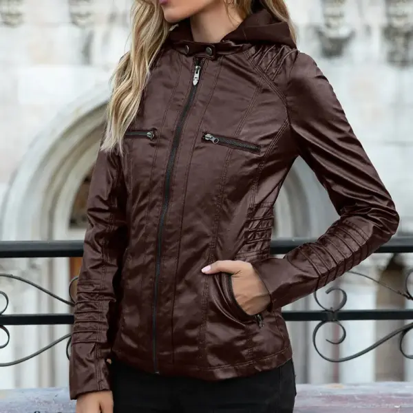 Detachable Two-Piece Hooded PU Leather Jacket for Versatility