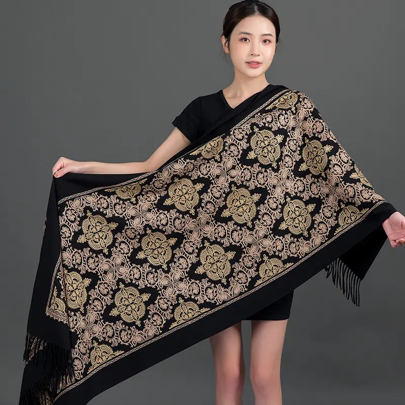 Crown Embroidered Korean Style Scarf, 200 cm Long for Warm Layering