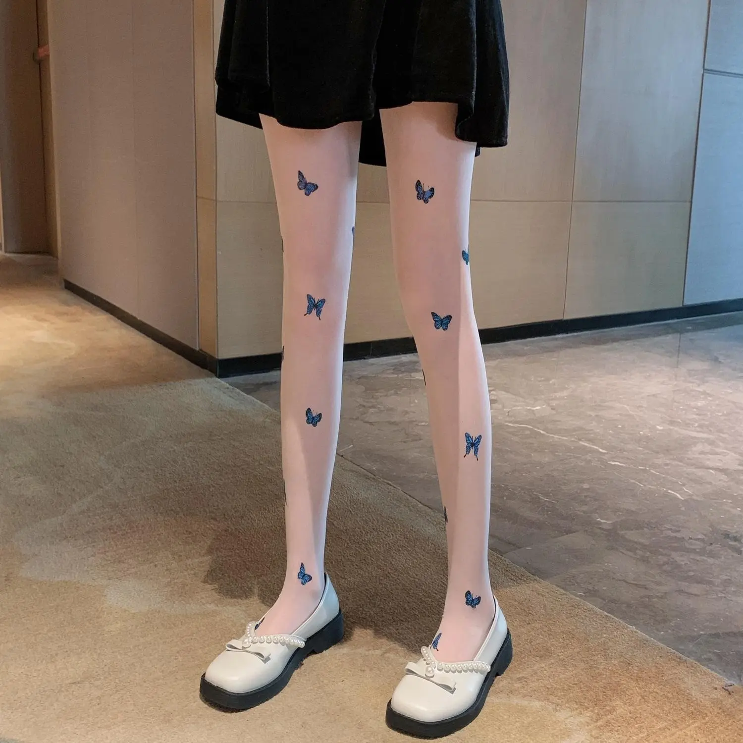 Ultra-Thin Butterfly Print Pantyhose for Women, 35 In Length