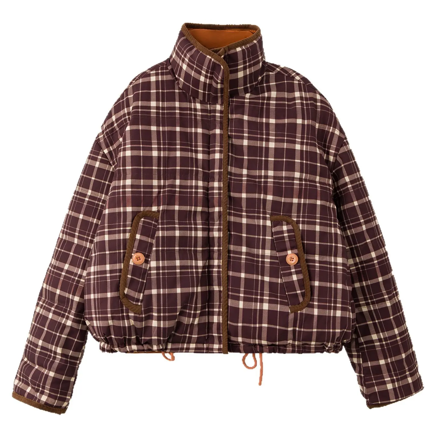 Warm Reversible Quilted Puffer Jacket for Women, Plaid Warm Reversible Quilted Puffer Jacket for Women, Plaid