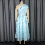 Women's Oblique Shoulder Contrast Color Evening Dress Jacquard Elegant Dress