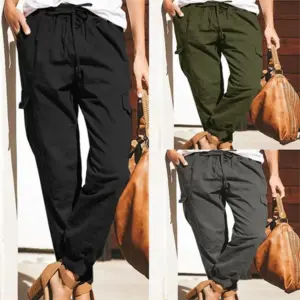 Women Cotton Sweatpants with Pockets, Elastic Waist Jogger