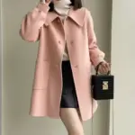 Womens Geometric Wool Coat with Doll Neck Patchwork