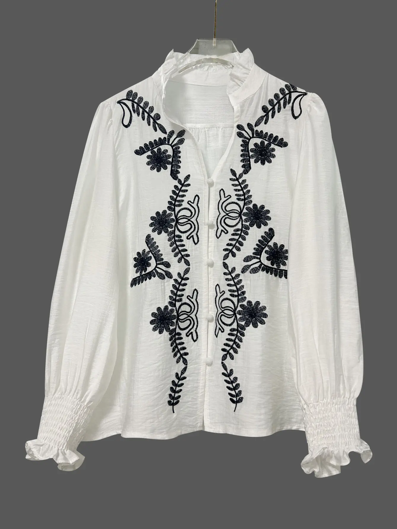 V-neck Floral Embroidery Womens Shirt