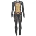 Women's Printed Sexy Mesh High Waist Slim-fit Zipper Long-sleeved Jumpsuit