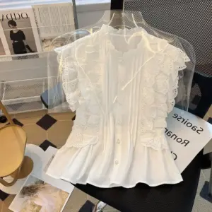 Off-Shoulder Niche Defined-Waist Elegant Lace Top Short Blouse