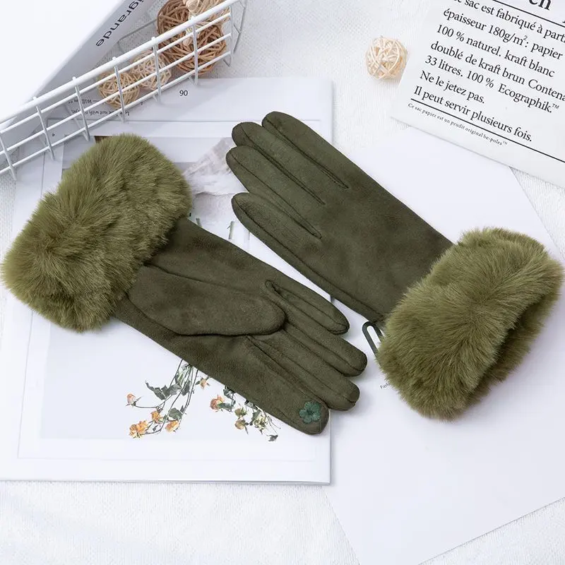 Thermal Touchscreen Suede Gloves with Fleece Lining, Free Size